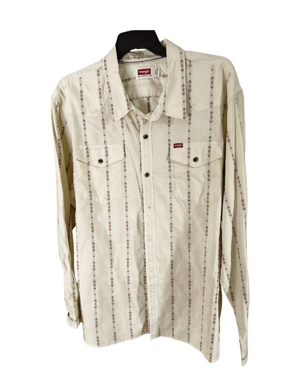 Wrangler's Men's 3XL Ivory Vintage Aztec Dobby Stripe Western Woven Twill Shirt